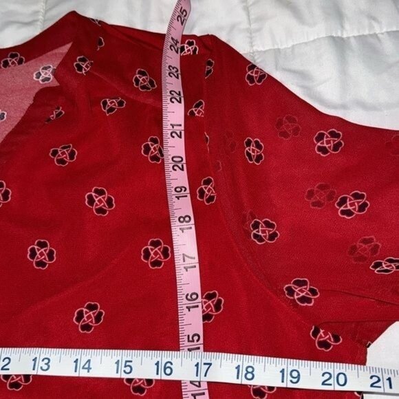 Charter Club Red Floral Print Split-Neck Top With 3/4 Sleeves Womens L Polyester - Picture 9 of 9